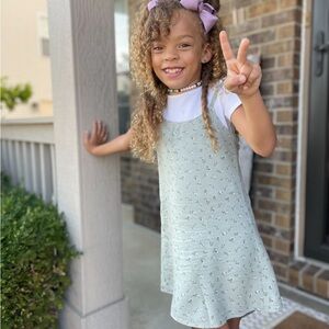 Floral Kids Dress in Light Green